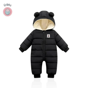 Winter Velvet Hooded Baby Romper Suit