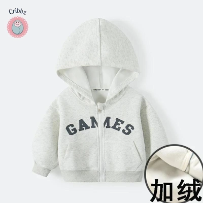 Kids Autumn Hooded Letter Print Jacket title=