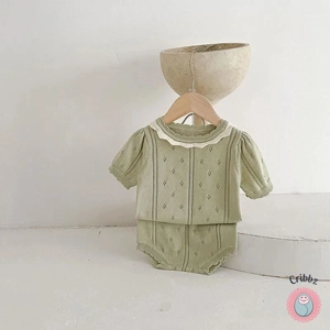 Hollow Out Knit Tee and Shorts Set