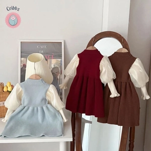 Cute Lantern Sleeve Knitted Dress for Girls