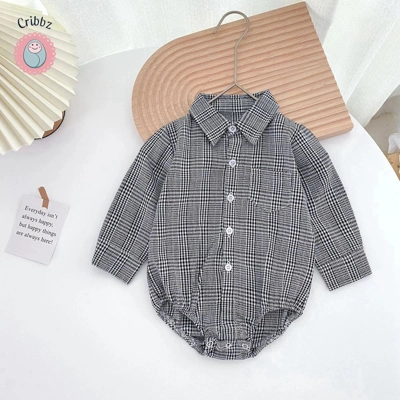 Plaid Cotton Long Sleeve Baby Bodysuit title=