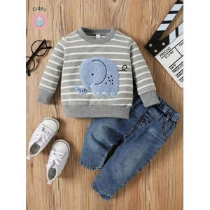 Cute Elephant Stripe Outfit for Toddlers