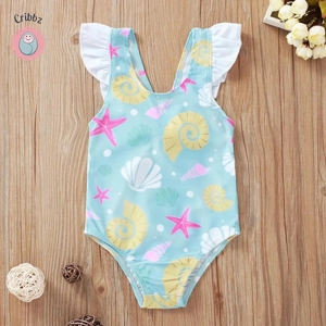 Newborn Baby Girls Shell Print Swimsuit