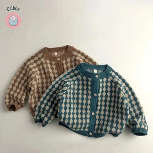 Korean Style Plaid Knit Cardigan for Kids