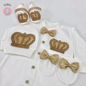 Emerald Gold Baby Bling Romper Set