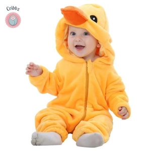 Hooded Flannel Baby Romper Jumpsuit