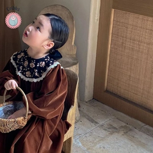 Vintage Floral Velvet Dress for Girls