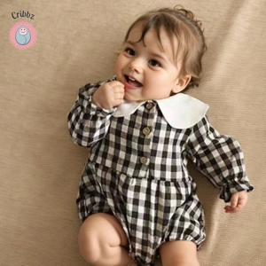 Cute Plaid Long Sleeve Baby Bodysuit