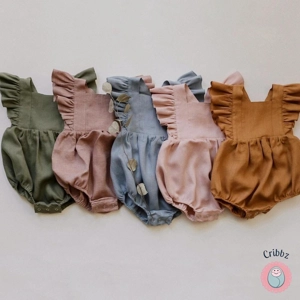 Summer Ruffled Cotton Linen Baby Romper