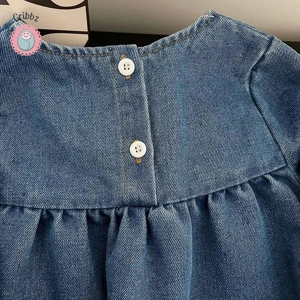 Girls Denim Floral Embroidery Long Sleeve Dress