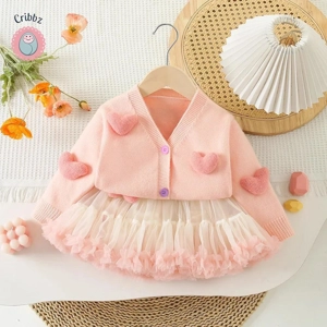 Girls 3D Heart Sweater and Tulle Skirt Set