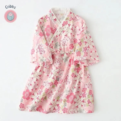 Japanese Floral Kimono Nightdress for Kids title=