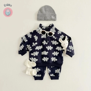 Unisex Cloud Print Zipper Sweatshirt Set