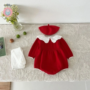 Autumn Red Baby Girl Knitting Romper