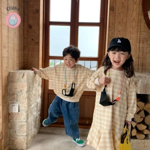 Pink Plaid Siblings Hoodie Dress Set