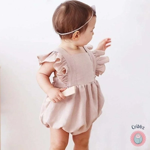 Summer Ruffled Cotton Linen Baby Romper