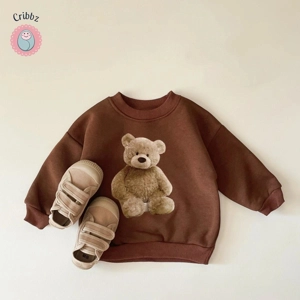 Long Sleeve Bear Print Baby Sweatshirt