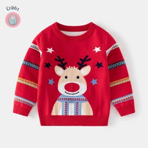 Festive Deer Kids Winter Knit Sweater