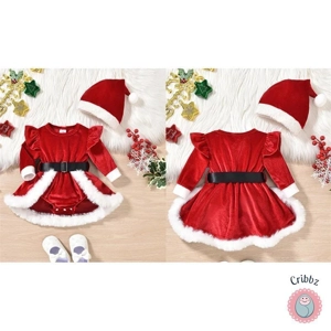 Christmas Infant Girls Velvet Bodysuit Dress