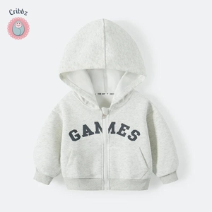 Kids Autumn Hooded Letter Print Jacket