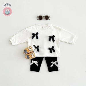 Stylish Cotton Bow Sweatshirt and Pants Set