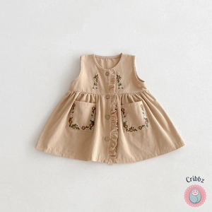 Autumn Childrens Embroidered Tank Dress Vest Set