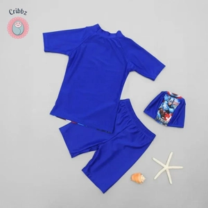 Boys Short Sleeve Swimwear Set with Hat