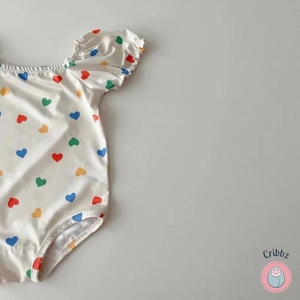 Girls Heart Print One Piece Swimsuit