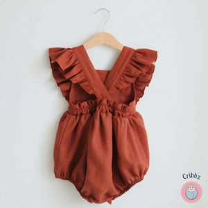 Summer Ruffled Cotton Linen Baby Romper