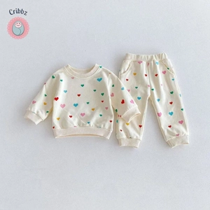 Cozy Kids Heart Print Hoodie Tracksuit Set