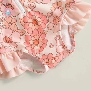Flamingo Flower Print Baby Girl Swimwear