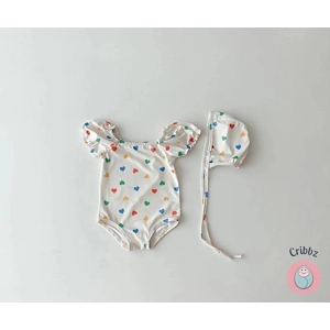 Girls Heart Print One Piece Swimsuit