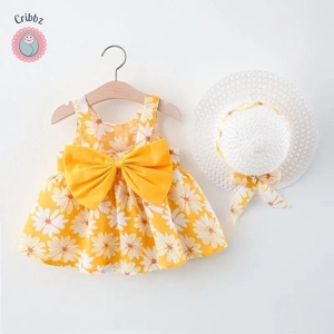 Summer Cotton Baby Dress and Sun Hat Set