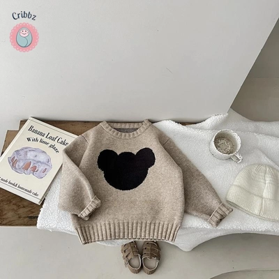Cute Cartoon Bear Cotton Sweater for Babies title=