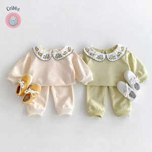 Girls Embroidered Doll Collar Hoodie Set