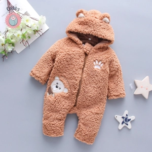 Winter Lamb Hair Bear Baby Jumpsuit