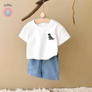 Dinosaur Embroidery Baby Denim Outfit Set