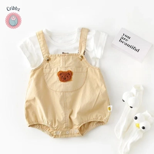 Summer Bear Embroidery Baby Bodysuit