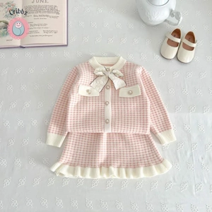 Girls Plaid Sweater and Skirt Set