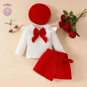Toddler Christmas Outfit with Bow and Skirt
