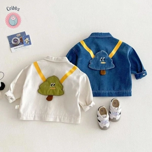 Kids Cartoon Color Block Denim Jacket