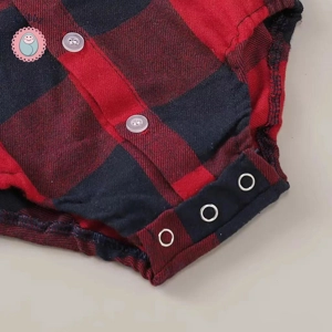 Red Plaid Long Sleeve Baby Boy Romper