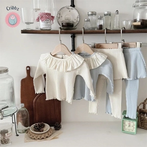 Baby Girls Casual Suit with Lotus Leaf Collar