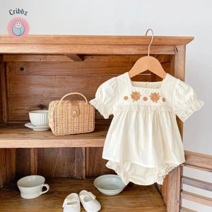 Summer Floral Embroidery Baby Clothing Set
