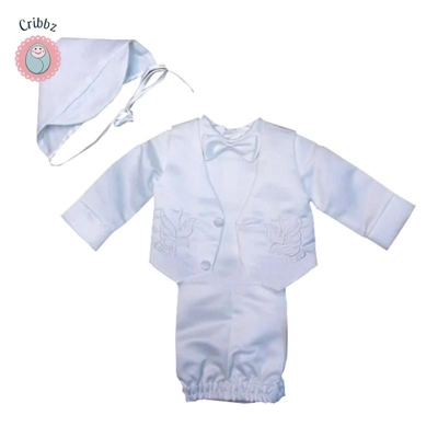 Stylish White Baptism Gown for Baby Boys title=
