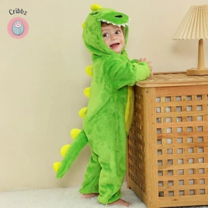 Winter Dinosaur Hooded Baby Jumpsuit