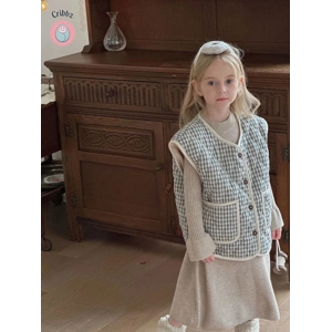 Childrens Plaid Fur Lined Vest Jacket