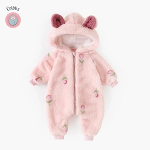 Floral Winter Hooded Baby Girls Romper