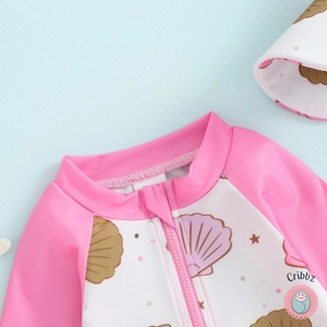 **Toddler Long Sleeve Floral Swimsuit with Hat**