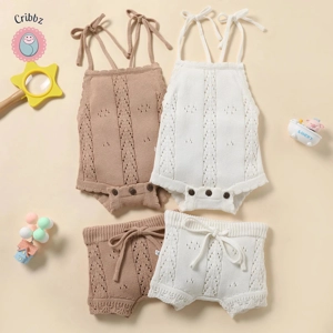 Newborn Baby Girls Summer Knit Romper Set